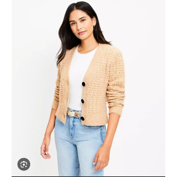 LOFT Sweaters - LOFT Chunky Knit Cardigan Sweater Camel Brown Button Front NWT Size XL
